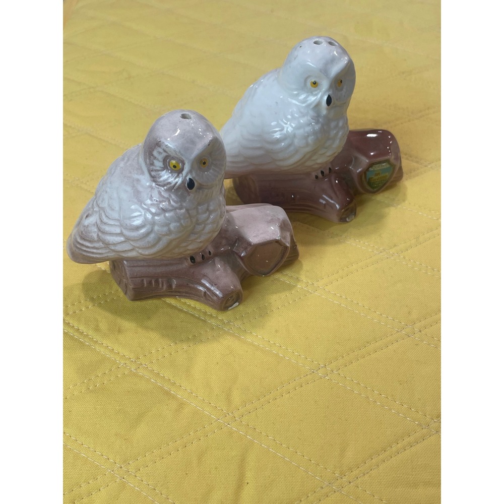 Vintage Quebec Le Chateau Frontenac Snowy Owl Salt and Pepper Shakers Set